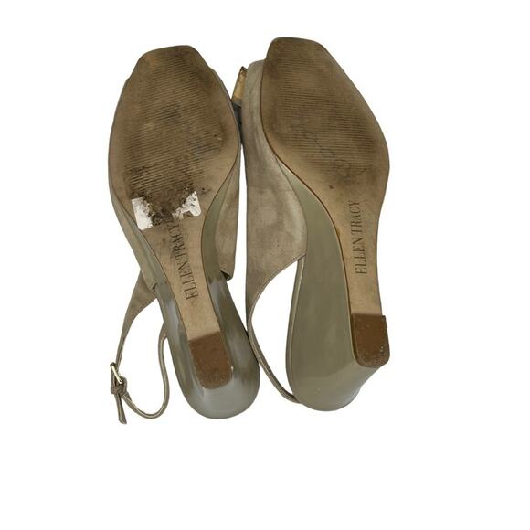 Ellen Tracy Open Toe Suede Patent Leather Slingbacks 10M Wedged Heel - Picture 6 of 6